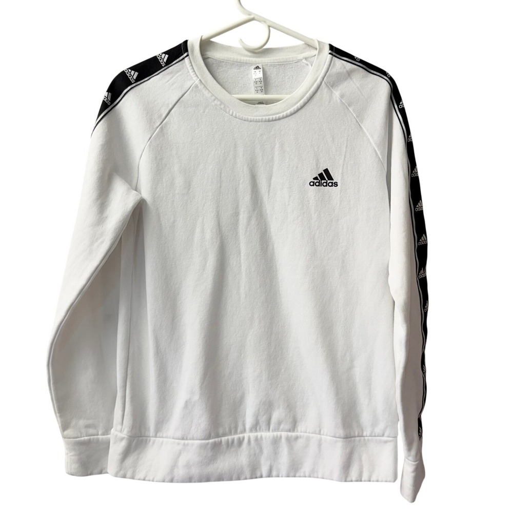 Adidas Sweatshirt Women Medium White Logo Tape Raglan Pullover FK9651